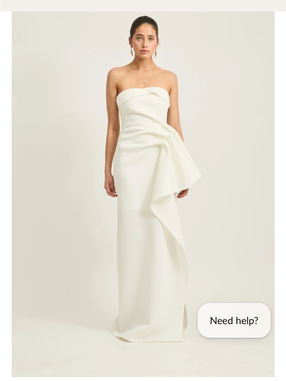 Strapless White Sculpted Gown with Draped Side Detail